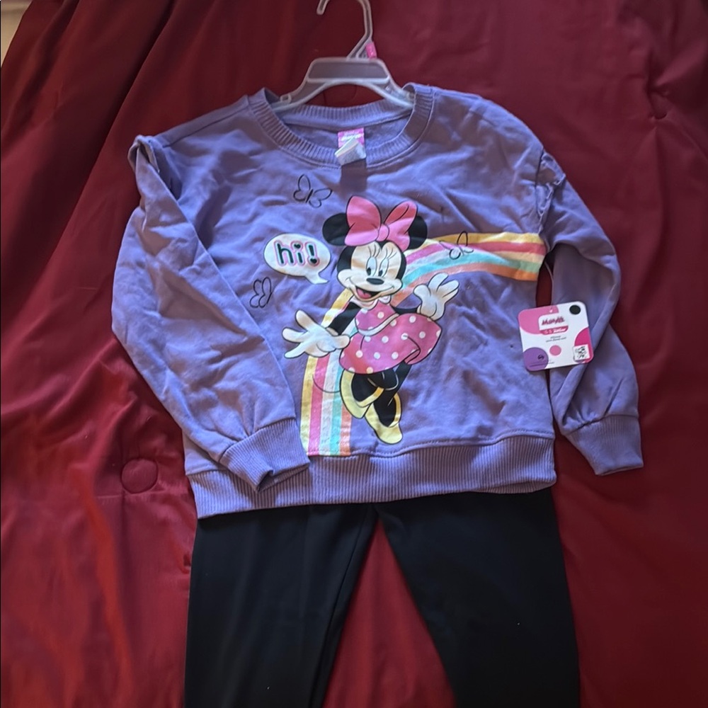 Purple Minnie Mouse Sweatshirt and Black Leggings Set